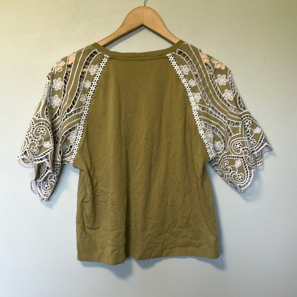Sandro Broderie anglaise-detail shirt olive Lace Sleeve Women's Top - Picture 7 of 13